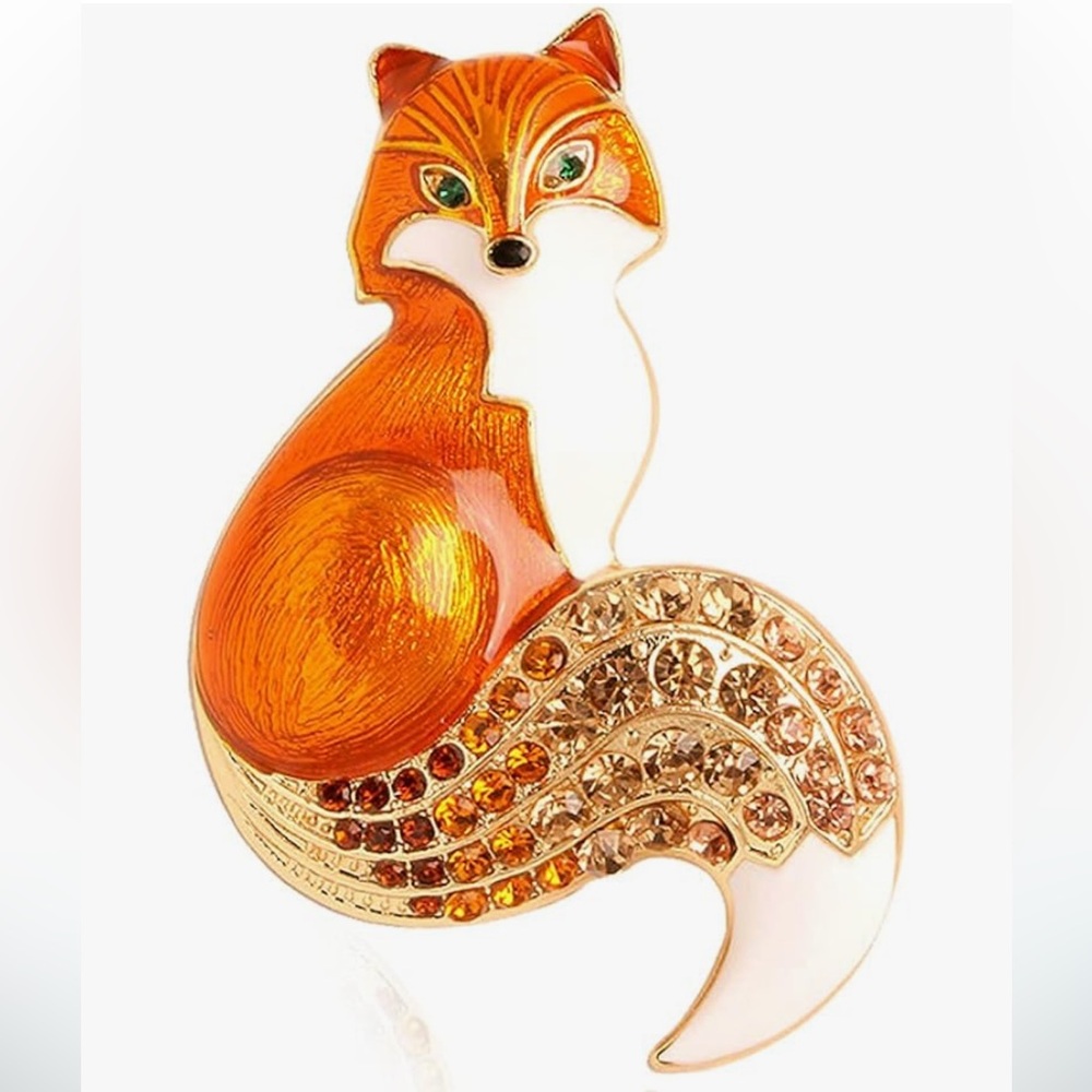 Fox Brooch with Orange and Gold Accents, New
